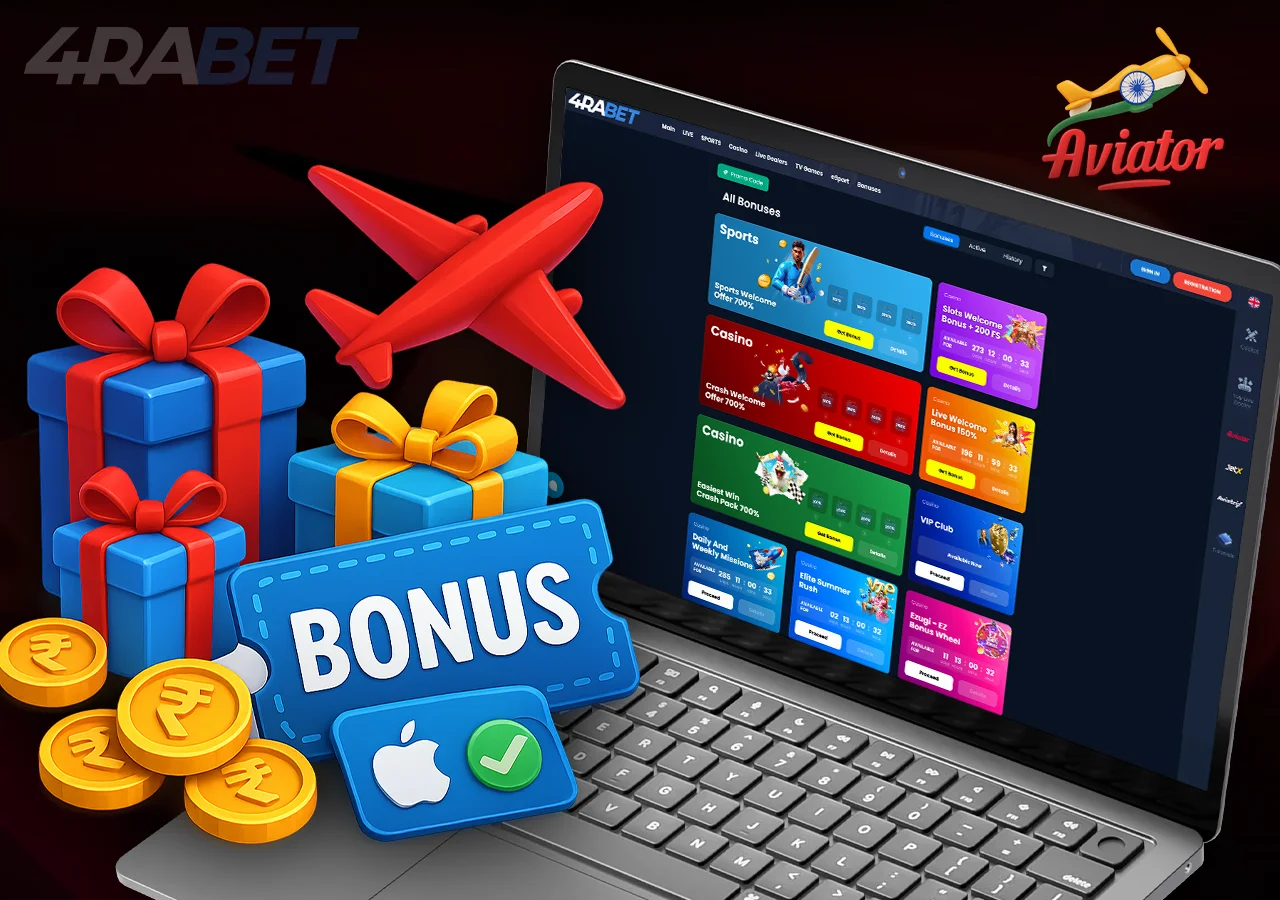 4Rabet casino page with Bonuses bar